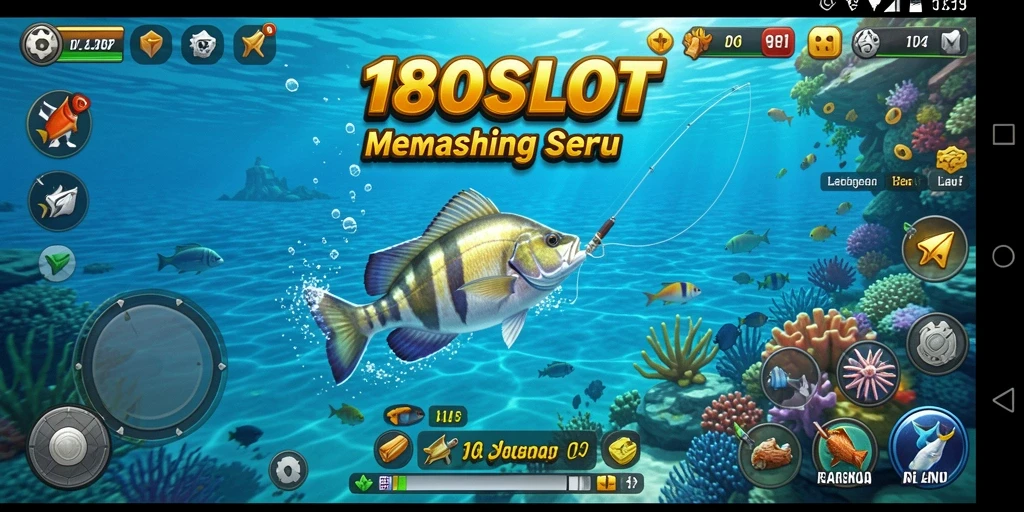 Tampilan gameplay 180SLOT menampilkan aksi memancing yang mendebarkan.