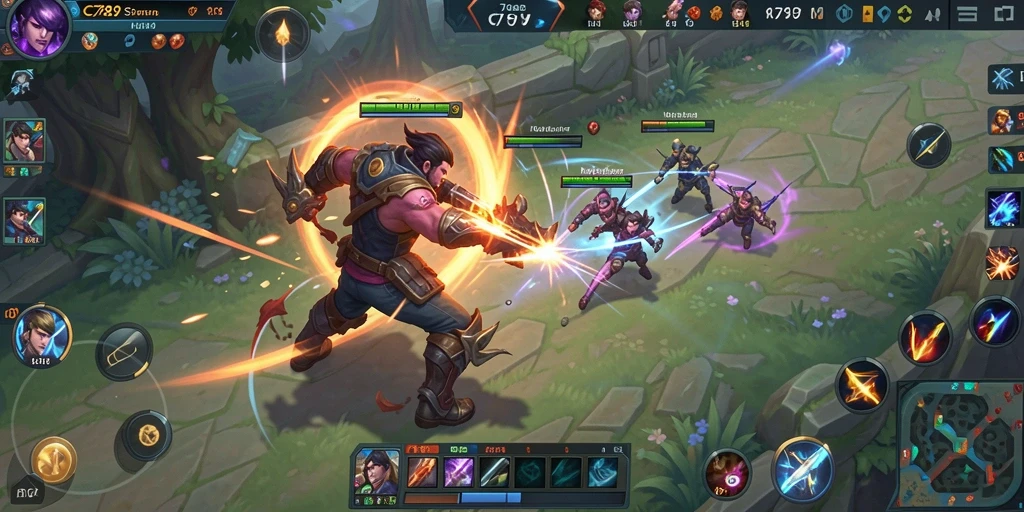 Tampilan seru gameplay C789 dengan pertarungan karakter MOBA.