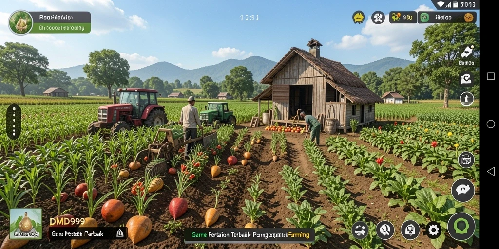 Gameplay DMD999 yang seru dengan berbagai aktivitas pertanian.