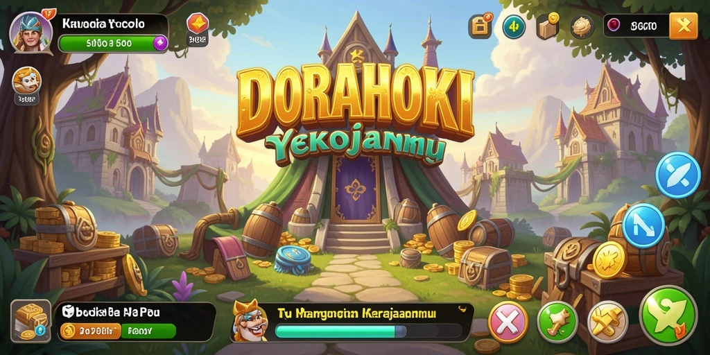 Tampilan gameplay DORAHOKI yang menakjubkan saat membangun kerajaan Tycoon.