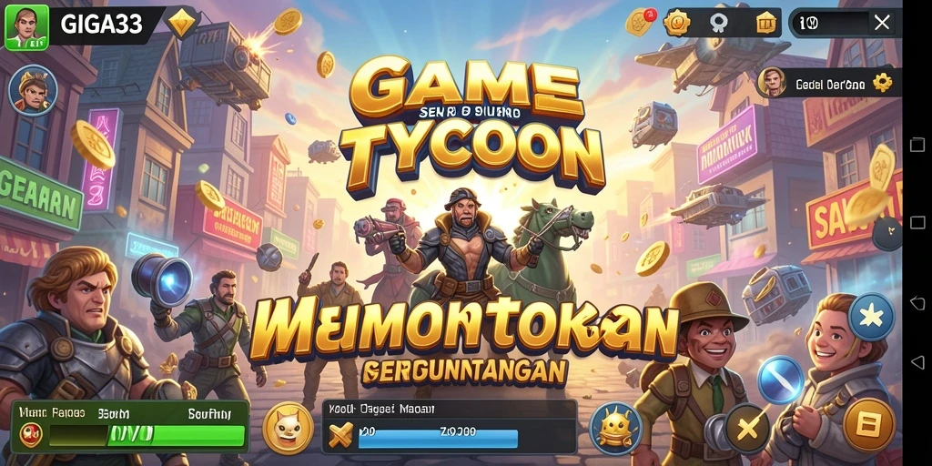 Tangkapan layar gameplay GIGA33 yang menampilkan aksi seru dalam membangun kerajaan bisnis.