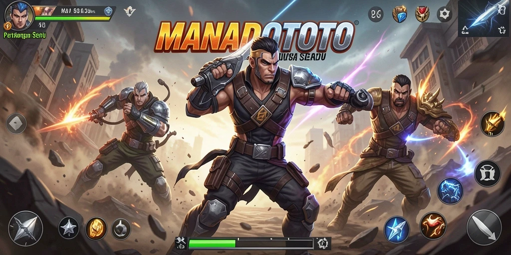 Screenshot gameplay seru dari MANADOTOTO menampilkan aksi pertarungan yang mendebarkan.