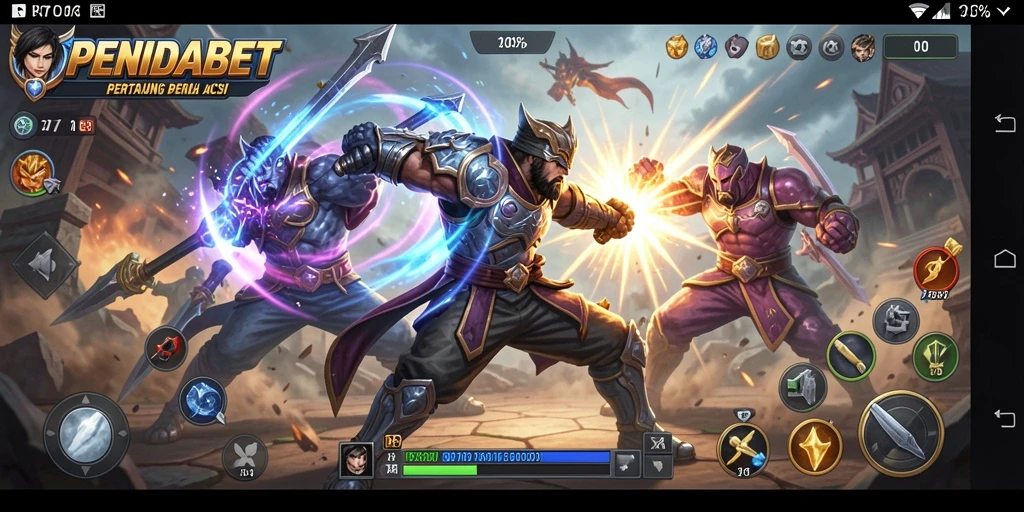 Screenshot gameplay PENIDABET menampilkan pertarungan epik antara karakter.