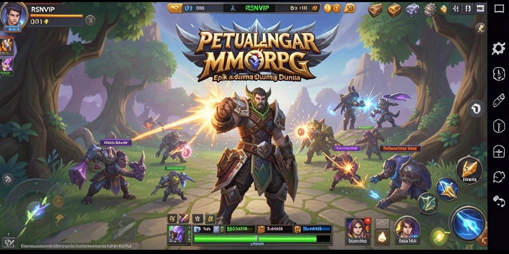 Tangkapan layar gameplay RSNVIP menampilkan pertempuran seru dan lingkungan yang indah.