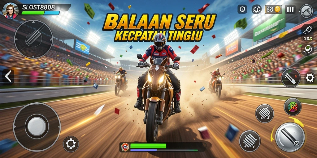 Screenshot utama SLOST8808 menampilkan aksi balapan yang seru dan mendebarkan.