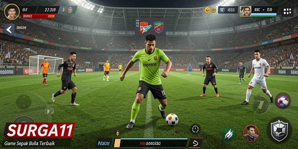 Tangkapan layar SURGA11 menampilkan aksi seru dalam permainan sepak bola.